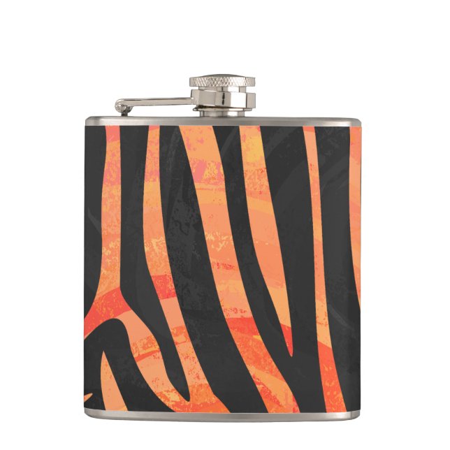 Zebra Black and Orange Print Hip Flask (Front)