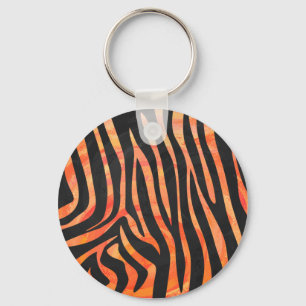 Zebra Black and Orange Print Keychain
