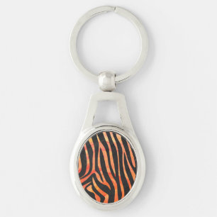 Zebra Black and Orange Print Keychain