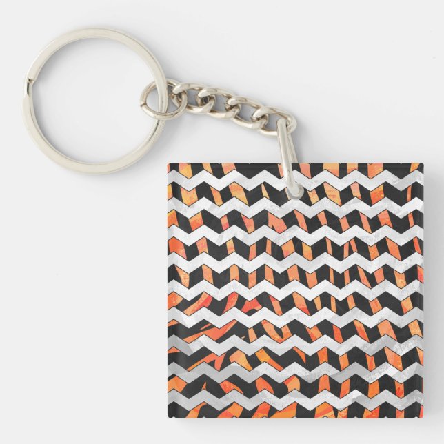 Zebra Black and Orange Print Keychain (Front)