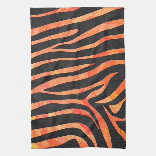 Zebra Black and Orange Print Kitchen Towel (Vertical)