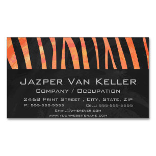 Zebra Black and Orange Print Magnetic Business Card