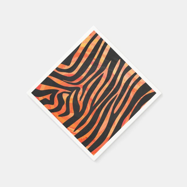 Zebra Black and Orange Print Napkin (Corner)