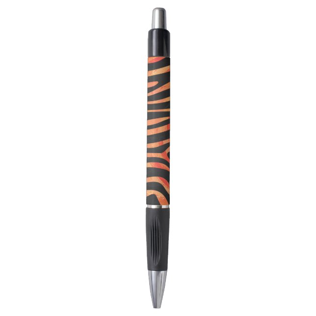 Zebra Black and Orange Print Pen (Front Vertical)