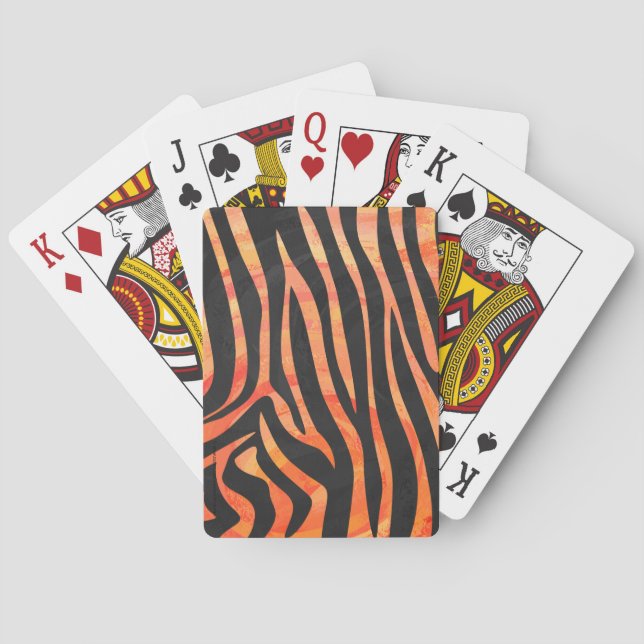 Zebra Black and Orange Print Playing Cards (Back)