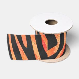 Zebra Black and Orange Print Satin Ribbon