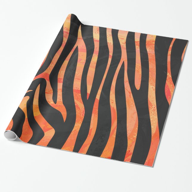 Zebra Black and Orange Print Wrapping Paper (Unrolled)
