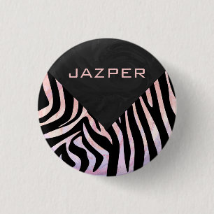 Zebra Black and Pink Monogram 1 Inch Round Button