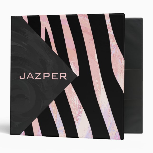 Zebra Black and Pink Monogram Binder (Front/Inside)