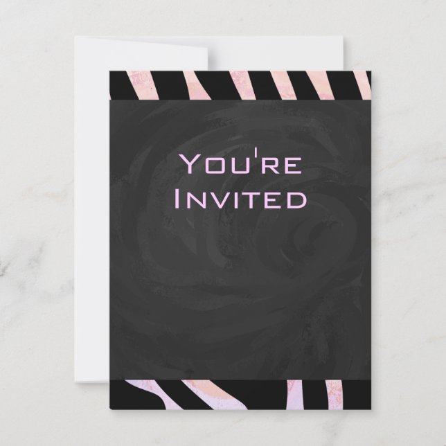 Zebra Black and Pink Monogram Invitation (Front)