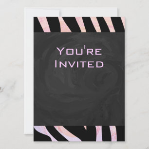 Zebra Black and Pink Monogram Invitation