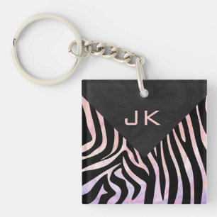 Zebra Black and Pink Monogram Keychain