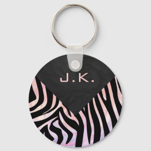 Zebra Black and Pink Monogram Keychain