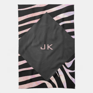 Zebra Black and Pink Monogram Kitchen Towel