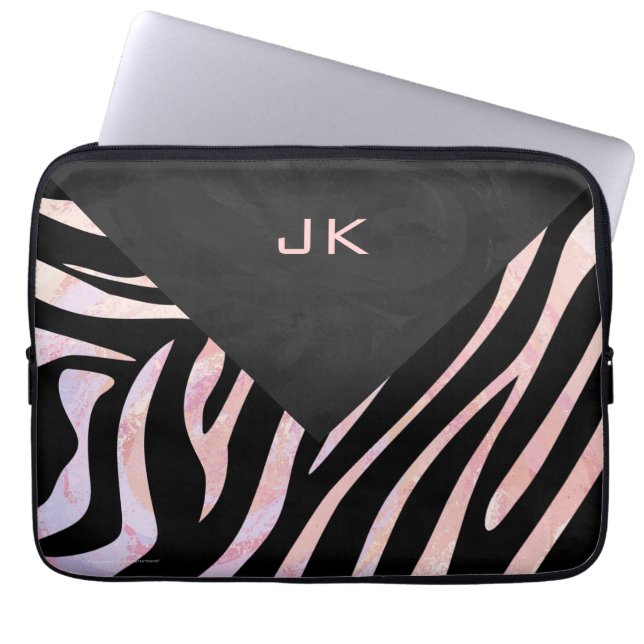 Zebra Black and Pink Monogram Laptop Sleeve (Front)