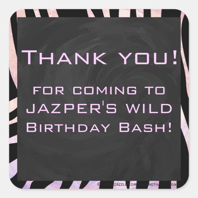 Zebra Black and Pink Monogram Square Sticker (Front)