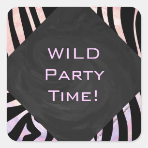 Zebra Black and Pink Monogram Square Sticker
