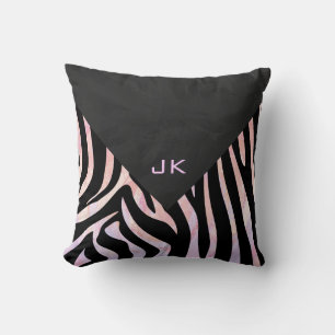 Zebra Black and Pink Monogram Throw Pillow