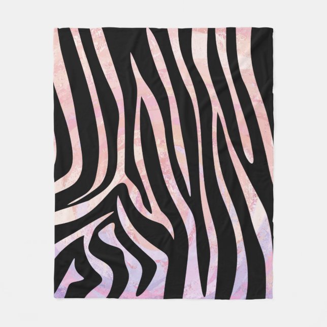 Zebra Black and Pink Print Fleece Blanket (Front)
