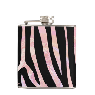 Zebra Black and Pink Print Hip Flask