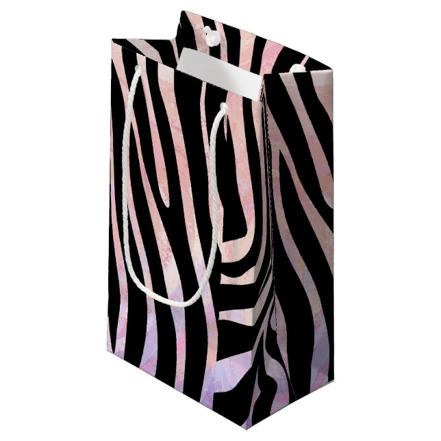 Zebra Black and Pink Print Small Gift Bag (Front Angled)