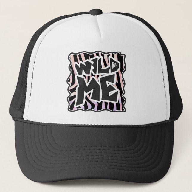 Zebra Black and Pink Wild me Trucker Hat (Front)
