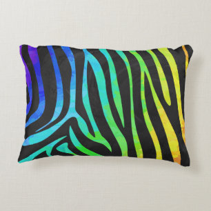 Zebra Black and Rainbow Print Accent Pillow