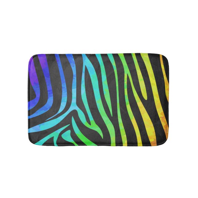 Zebra Black and Rainbow Print Bath Mat (Front)