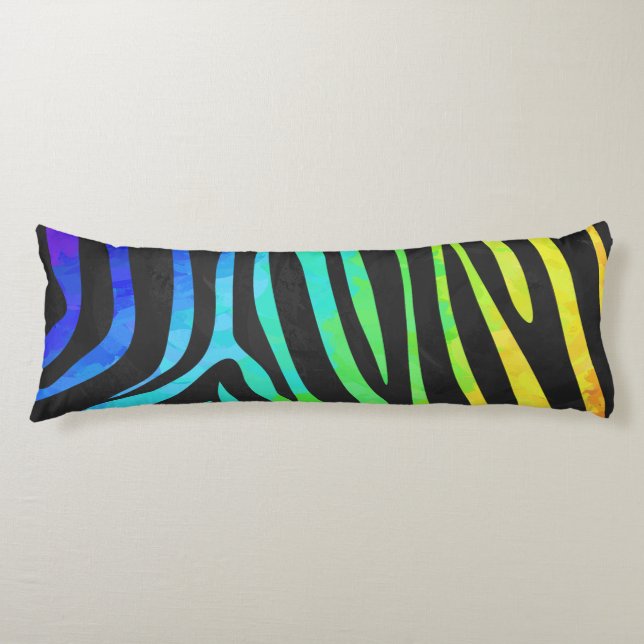 Zebra Black and Rainbow Print Body Pillow (Front)
