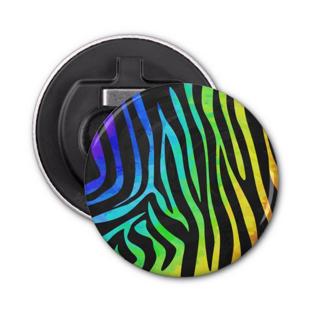 Zebra Black and Rainbow Print Bottle Opener (Front)