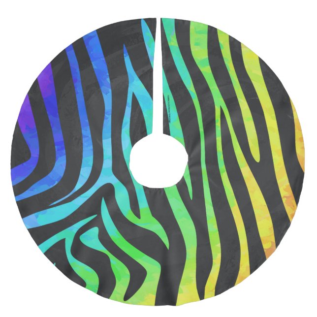 Zebra Black and Rainbow Print Brushed Polyester Tree Skirt (Front)