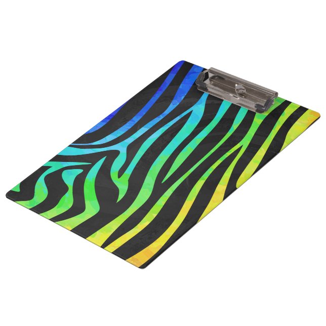 Zebra Black and Rainbow Print Clipboard (Angled)