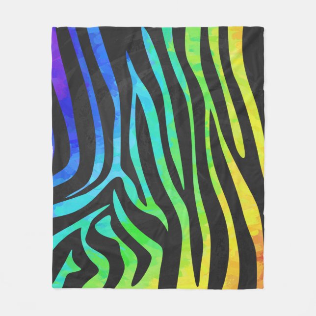 Zebra Black and Rainbow Print Fleece Blanket (Front)