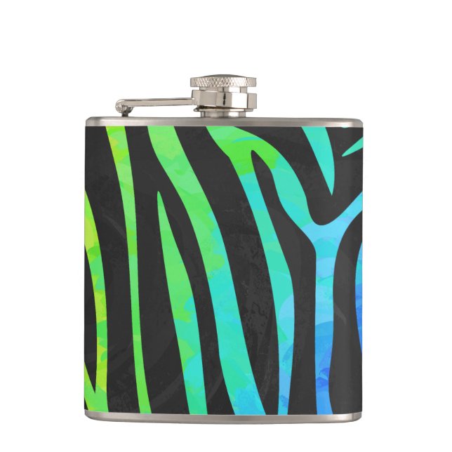 Zebra Black and Rainbow Print Hip Flask (Front)