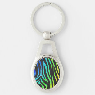 Zebra Black and Rainbow Print Keychain