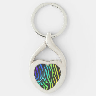 Zebra Black and Rainbow Print Keychain