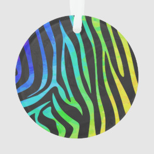 Zebra Black and Rainbow Print Ornament