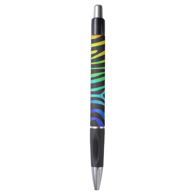 Zebra Black and Rainbow Print Pen (Front Vertical)