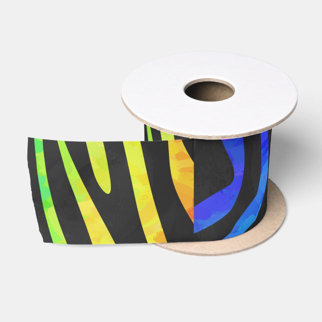 Zebra Black and Rainbow Print Satin Ribbon (Spool)