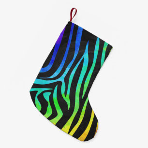 Zebra Black and Rainbow Print Small Christmas Stocking