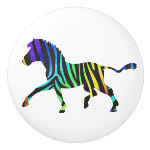 Zebra Black and Rainbow Silhouette Ceramic Knob
