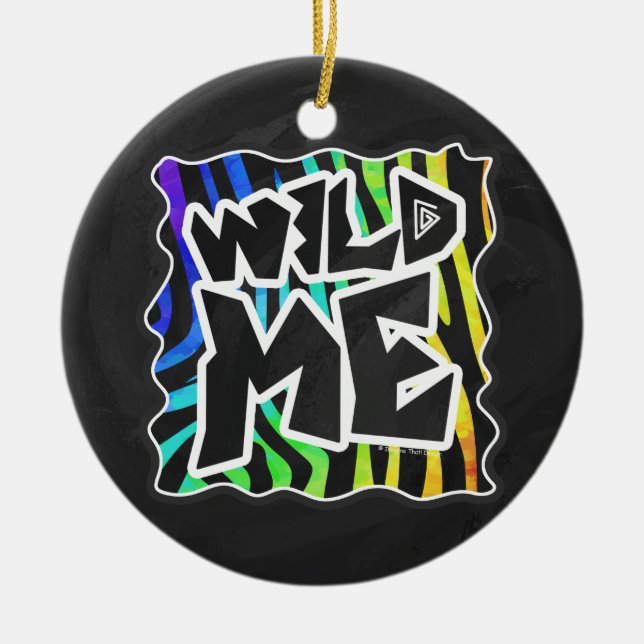 Zebra Black and Rainbow Wild Me Ceramic Ornament (Front)
