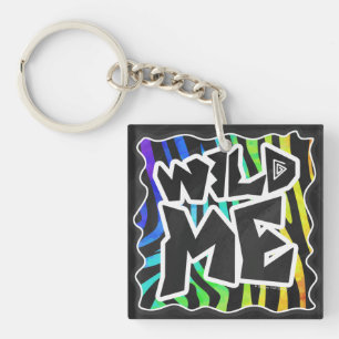 Zebra Black and Rainbow Wild Me Keychain