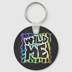 Zebra Black and Rainbow Wild Me Keychain