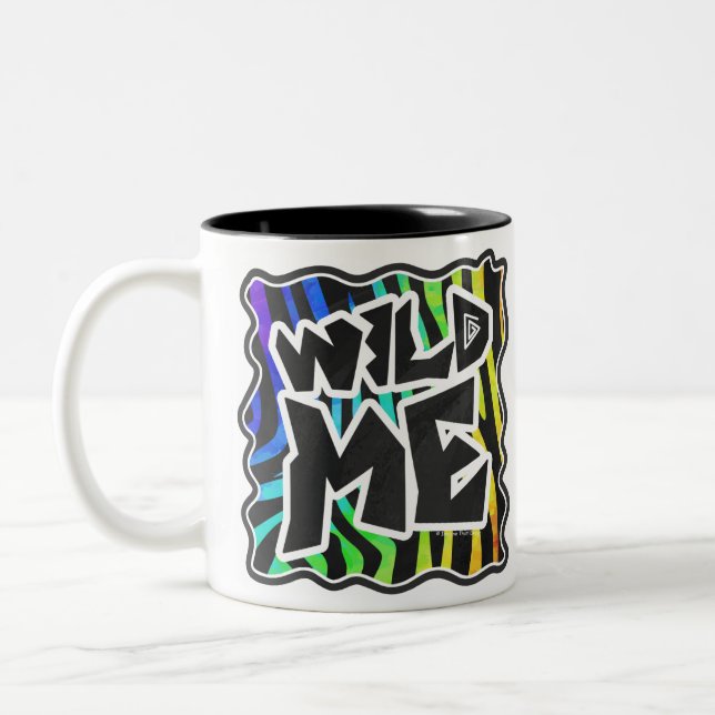 Zebra Black and Rainbow Wild Me Two-Tone Coffee Mug (Left)
