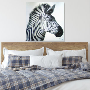 Zebra Black and White Portrait Large Canvas Print