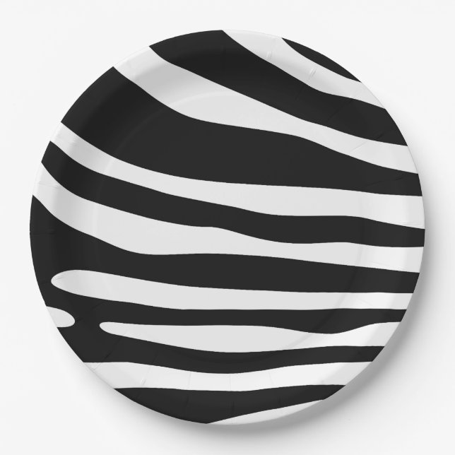 Zebra black and white print paper plate (Front)