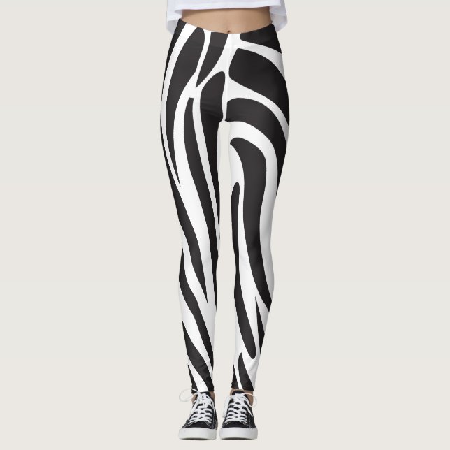 Zebra black and white Print stripes pattern trendy Leggings (Front)