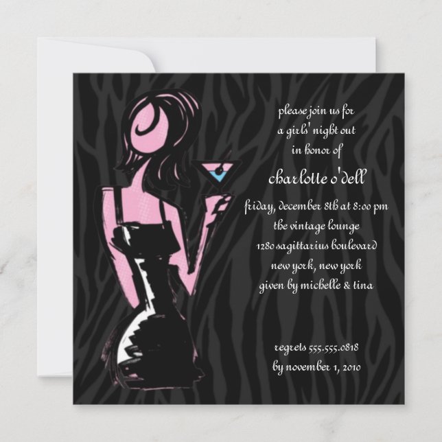 zebra black; bachelorette invitation (Front)