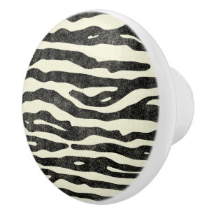 Zebra Black Ecru Stripe Animal Print Pattern Ceramic Knob